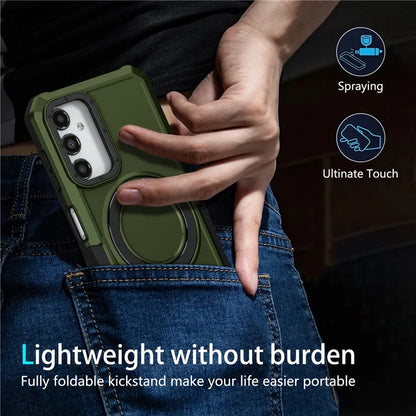 For Samsung Galaxy A14 5G / A14 4G Phone Cover Anti-fall TPU+PC Ring Kickstand Caseish Green