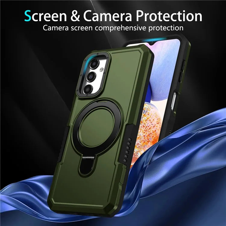 For Samsung Galaxy A14 5G / A14 4G Phone Cover Anti-fall TPU+PC Ring Kickstand Caseish Green