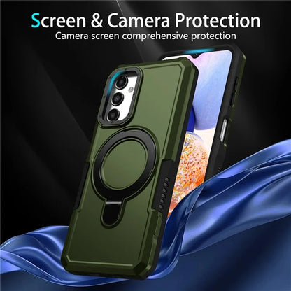 For Samsung Galaxy A14 5G / A14 4G Phone Cover Anti-fall TPU+PC Ring Kickstand Caseish Green