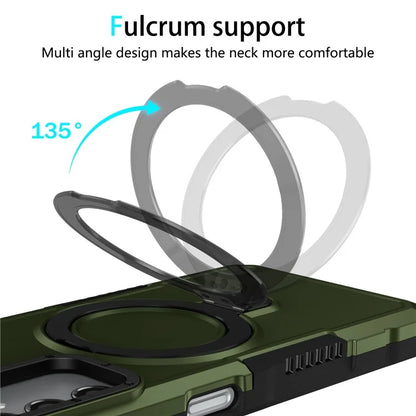 For Samsung Galaxy A14 5G / A14 4G Phone Cover Anti-fall TPU+PC Ring Kickstand Caseish Green