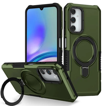 For Samsung Galaxy A05s 4G Cell Phone Case TPU+PC 2-in-1 Ring Kickstand Protective Shellish Green