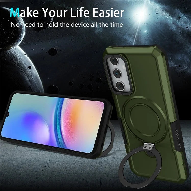 For Samsung Galaxy A05s 4G Cell Phone Case TPU+PC 2-in-1 Ring Kickstand Protective Shellish Green