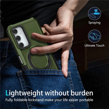 For Samsung Galaxy A05s 4G Cell Phone Case TPU+PC 2-in-1 Ring Kickstand Protective Shellish Green