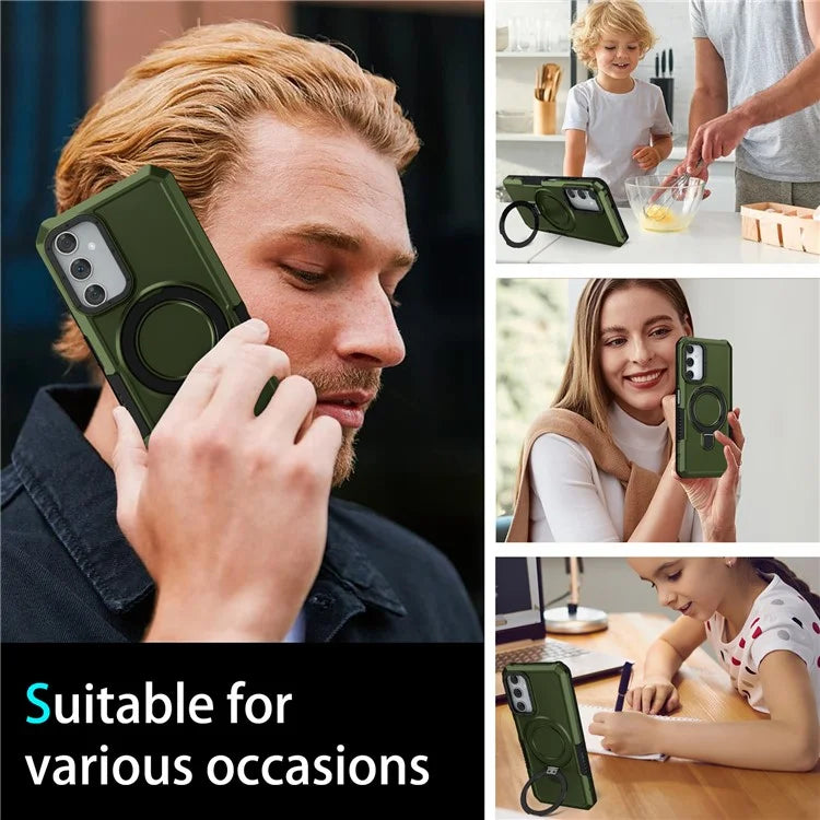 For Samsung Galaxy A05s 4G Cell Phone Case TPU+PC 2-in-1 Ring Kickstand Protective Shellish Green