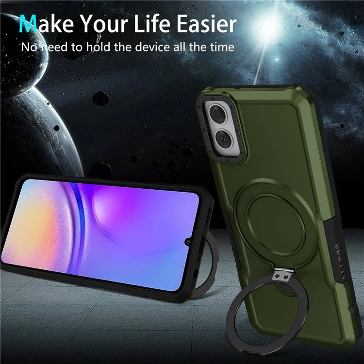 For Samsung Galaxy A05 4G Cover Hybrid TPU+PC Smartphone Case with Ring Holder Kickstandish Green
