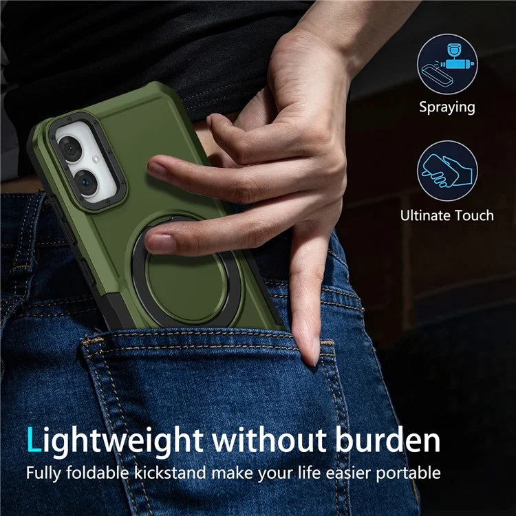 For Samsung Galaxy A05 4G Cover Hybrid TPU+PC Smartphone Case with Ring Holder Kickstandish Green