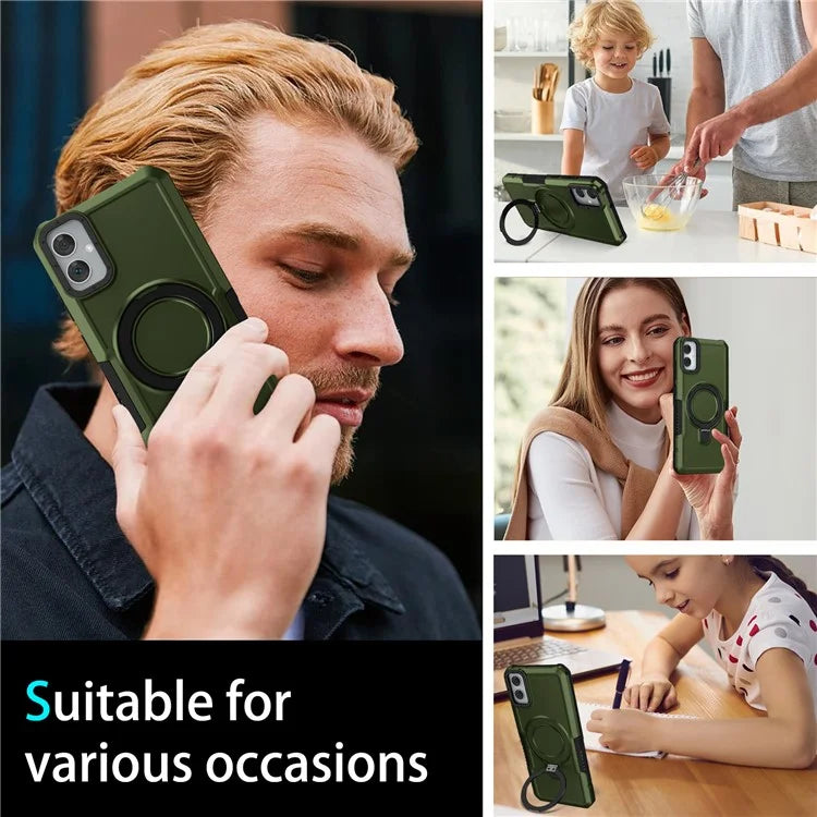 For Samsung Galaxy A05 4G Cover Hybrid TPU+PC Smartphone Case with Ring Holder Kickstandish Green