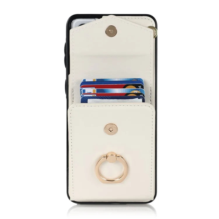 For Samsung Galaxy S21 4G / 5G Accordion Card Bag PU+TPU Cell Phone Case with Strap