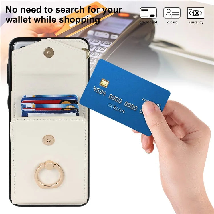 For Samsung Galaxy S21 4G / 5G Accordion Card Bag PU+TPU Cell Phone Case with Strap