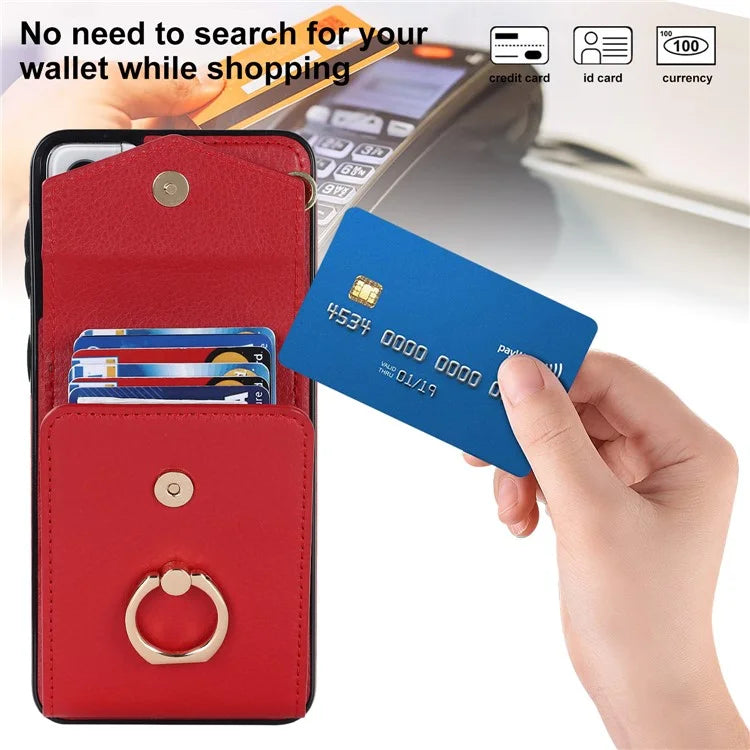 For Samsung Galaxy S21 4G / 5G Accordion Card Bag PU+TPU Cell Phone Case with Strap
