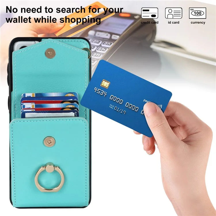 For Samsung Galaxy S21 4G / 5G Accordion Card Bag PU+TPU Cell Phone Case with Strap