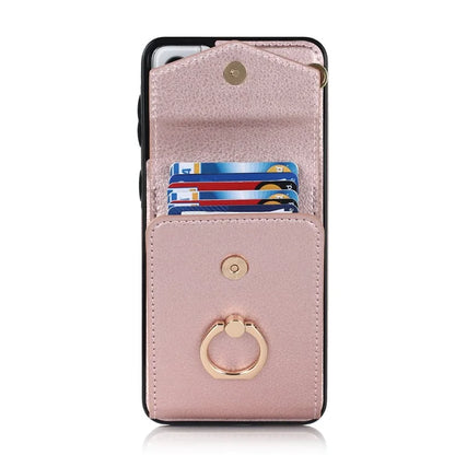 For Samsung Galaxy S21 4G / 5G Accordion Card Bag PU+TPU Cell Phone Case with Strap
