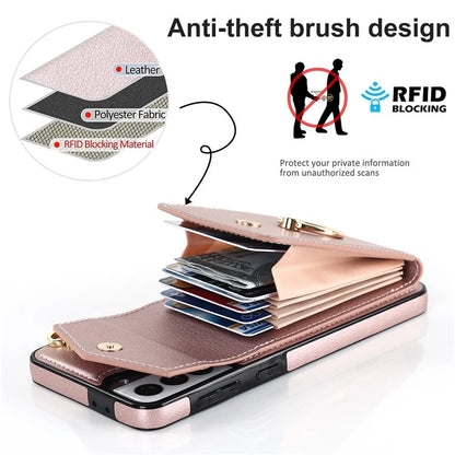 For Samsung Galaxy S21 4G / 5G Accordion Card Bag PU+TPU Cell Phone Case with Strap