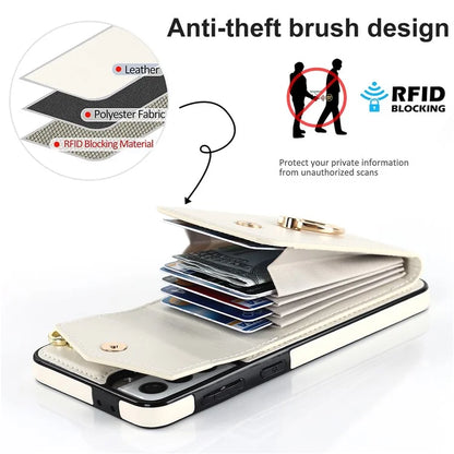 For Samsung Galaxy S21+ 5G PU+TPU Cover Accordion Card Bag Cell Phone Case with Strap