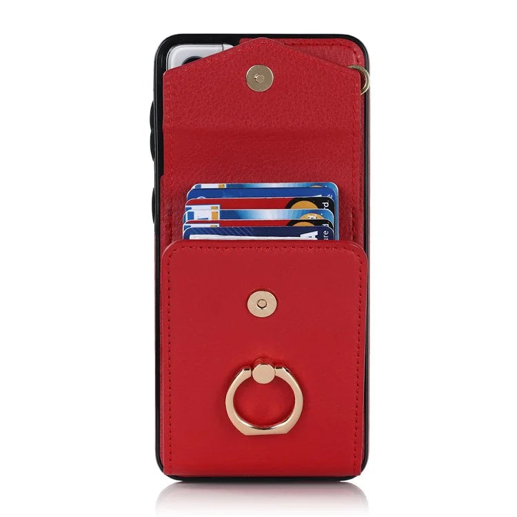 For Samsung Galaxy S21+ 5G PU+TPU Cover Accordion Card Bag Cell Phone Case with Strap