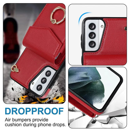 For Samsung Galaxy S21+ 5G PU+TPU Cover Accordion Card Bag Cell Phone Case with Strap