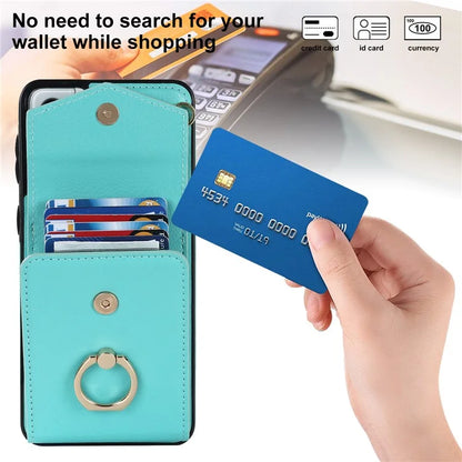 For Samsung Galaxy S21+ 5G PU+TPU Cover Accordion Card Bag Cell Phone Case with Strap