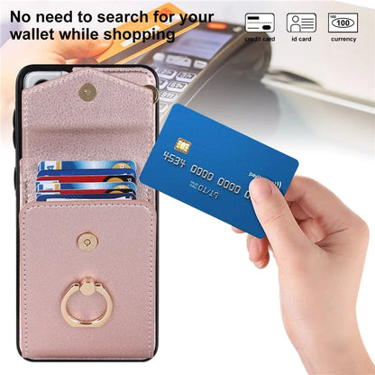 For Samsung Galaxy S21+ 5G PU+TPU Cover Accordion Card Bag Cell Phone Case with Strap