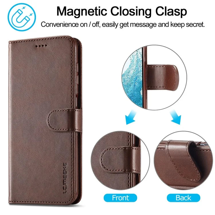LC.IMEEKE For Samsung Galaxy A35 5G Cell Phone Case Calf Texture Stand PU Leather Wallet Cover