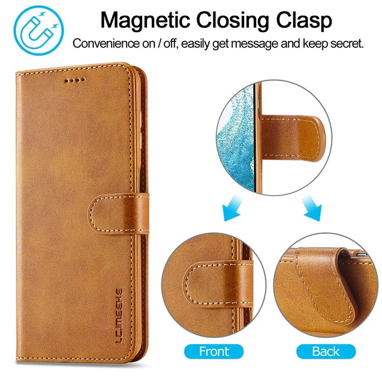 LC.IMEEKE For Samsung Galaxy A35 5G Cell Phone Case Calf Texture Stand PU Leather Wallet Cover