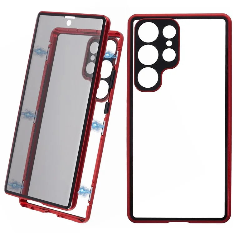 For Samsung Galaxy S23 Ultra Anti Peeping Case Tempered Glass Magnetic Adsorption Metal Frame Phone Cover