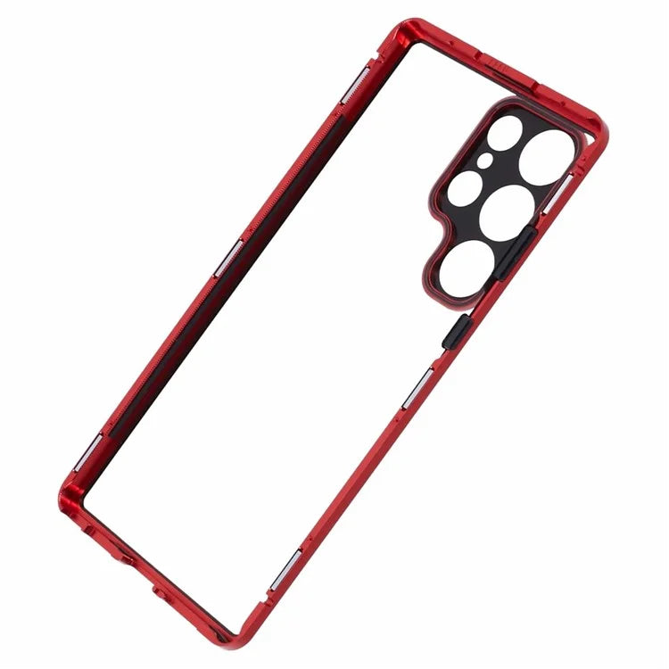 For Samsung Galaxy S23 Ultra Anti Peeping Case Tempered Glass Magnetic Adsorption Metal Frame Phone Cover