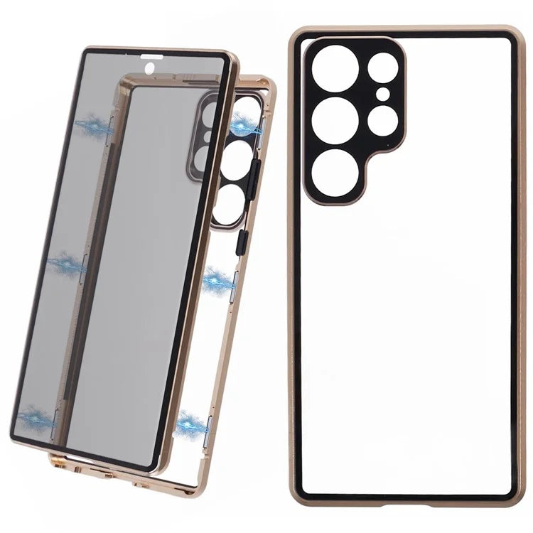 For Samsung Galaxy S23 Ultra Anti Peeping Case Tempered Glass Magnetic Adsorption Metal Frame Phone Cover