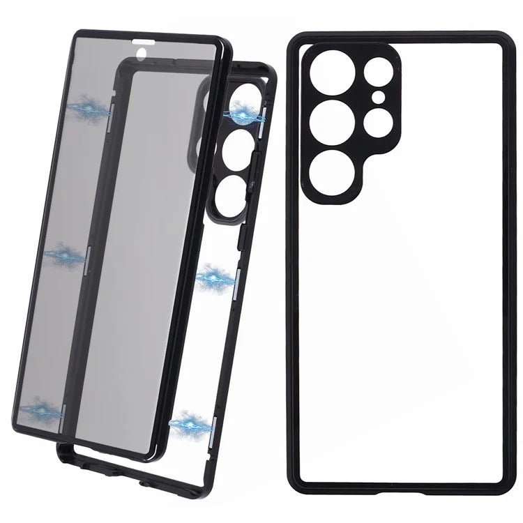 For Samsung Galaxy S23 Ultra Anti Peeping Case Tempered Glass Magnetic Adsorption Metal Frame Phone Cover