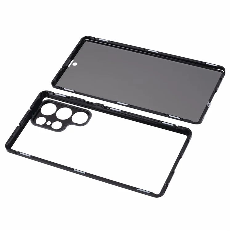 For Samsung Galaxy S23 Ultra Anti Peeping Case Tempered Glass Magnetic Adsorption Metal Frame Phone Cover