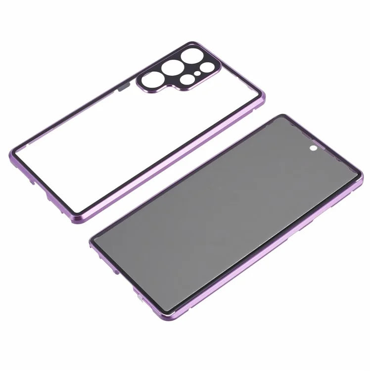 For Samsung Galaxy S23 Ultra Anti Peeping Case Tempered Glass Magnetic Adsorption Metal Frame Phone Cover