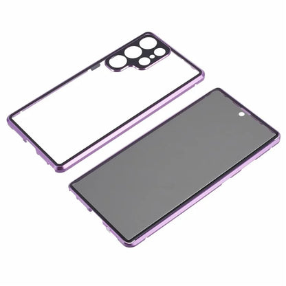 For Samsung Galaxy S23 Ultra Anti Peeping Case Tempered Glass Magnetic Adsorption Metal Frame Phone Cover