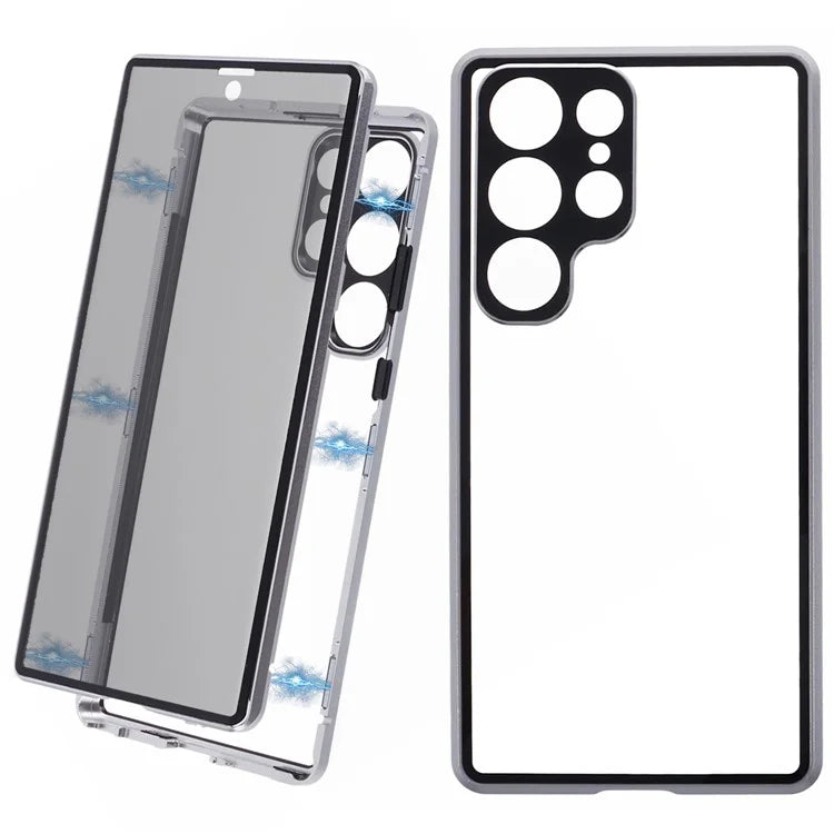 For Samsung Galaxy S23 Ultra Anti Peeping Case Tempered Glass Magnetic Adsorption Metal Frame Phone Cover