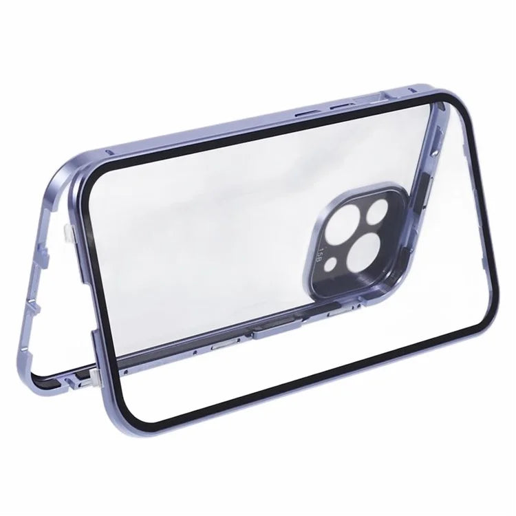 For iPhone 15 Plus Phone Case 360-Degree Double-Sided Protection Tempered Glass with Safety Lock