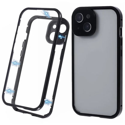 For iPhone 15 Plus Phone Case 360-Degree Double-Sided Protection Tempered Glass with Safety Lock