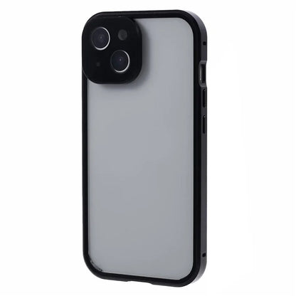 For iPhone 15 Plus Phone Case 360-Degree Double-Sided Protection Tempered Glass with Safety Lock