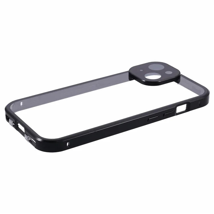 For iPhone 15 Plus Phone Case 360-Degree Double-Sided Protection Tempered Glass with Safety Lock