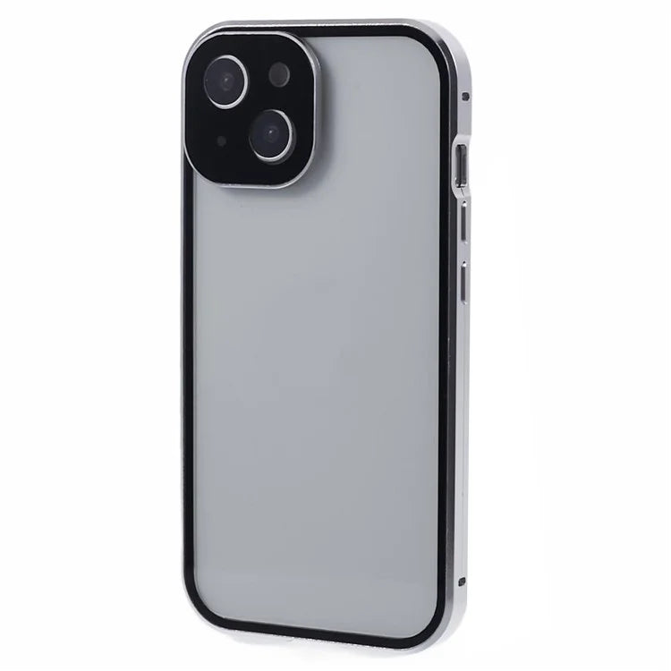 For iPhone 15 Plus Phone Case 360-Degree Double-Sided Protection Tempered Glass with Safety Lock