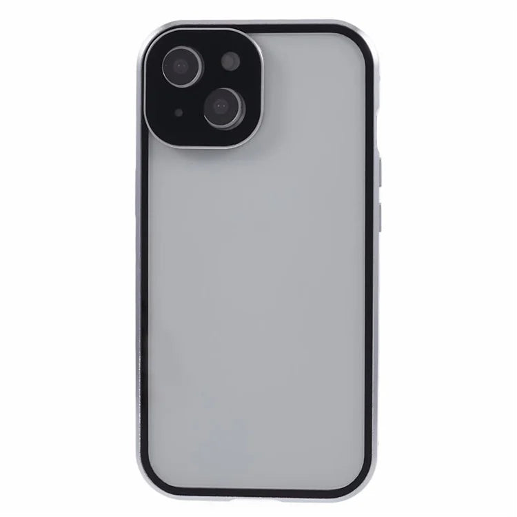 For iPhone 15 Plus Phone Case 360-Degree Double-Sided Protection Tempered Glass with Safety Lock