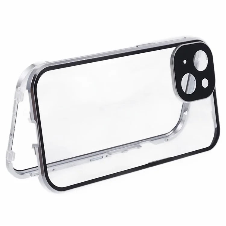 For iPhone 15 Plus Phone Case 360-Degree Double-Sided Protection Tempered Glass with Safety Lock