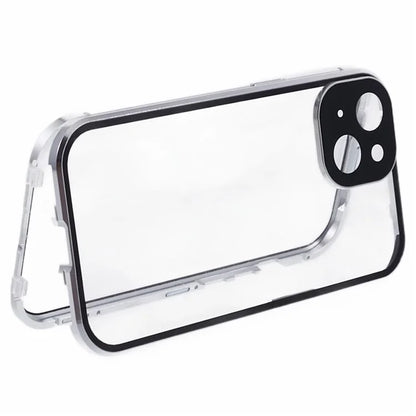 For iPhone 15 Plus Phone Case 360-Degree Double-Sided Protection Tempered Glass with Safety Lock