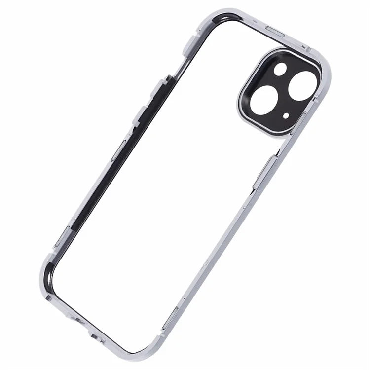 For iPhone 15 Plus Phone Case 360-Degree Double-Sided Protection Tempered Glass with Safety Lock