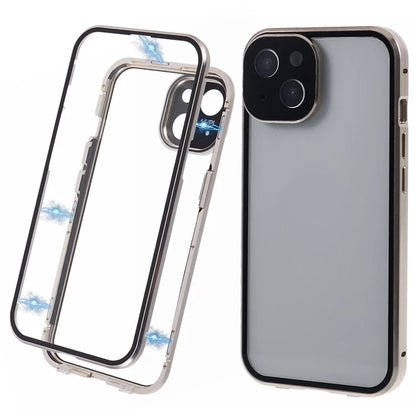 For iPhone 15 Plus Phone Case 360-Degree Double-Sided Protection Tempered Glass with Safety Lock