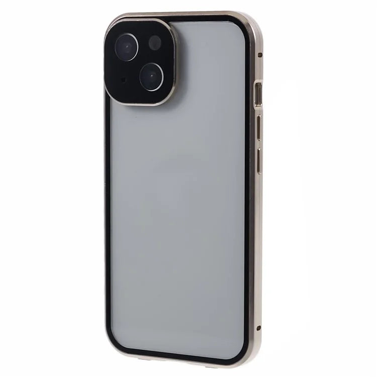 For iPhone 15 Plus Phone Case 360-Degree Double-Sided Protection Tempered Glass with Safety Lock