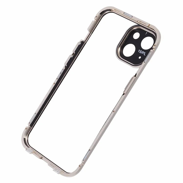 For iPhone 15 Plus Phone Case 360-Degree Double-Sided Protection Tempered Glass with Safety Lock