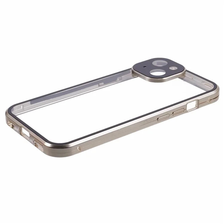 For iPhone 15 Plus Phone Case 360-Degree Double-Sided Protection Tempered Glass with Safety Lock