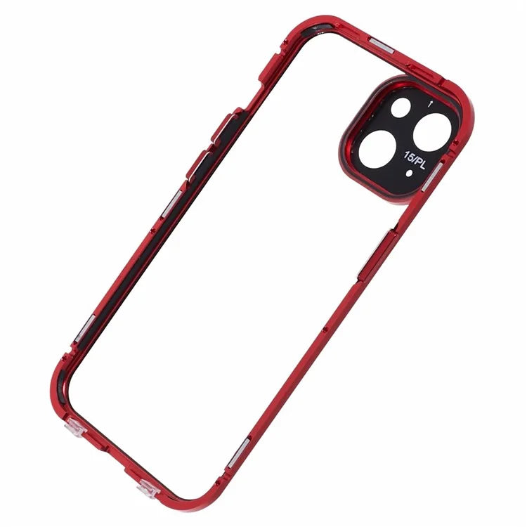 For iPhone 15 Plus Phone Case 360-Degree Double-Sided Protection Tempered Glass with Safety Lock