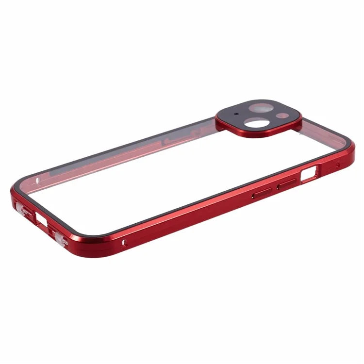 For iPhone 15 Plus Phone Case 360-Degree Double-Sided Protection Tempered Glass with Safety Lock