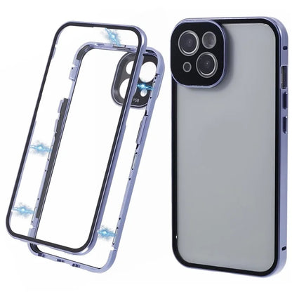 For iPhone 14 Plus Double-Sided Tempered Glass Phone Case with Magnetic Adsorption Metal Frame