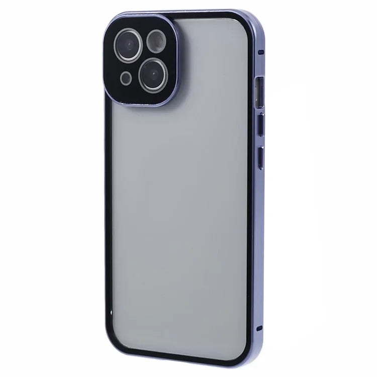 For iPhone 14 Plus Double-Sided Tempered Glass Phone Case with Magnetic Adsorption Metal Frame