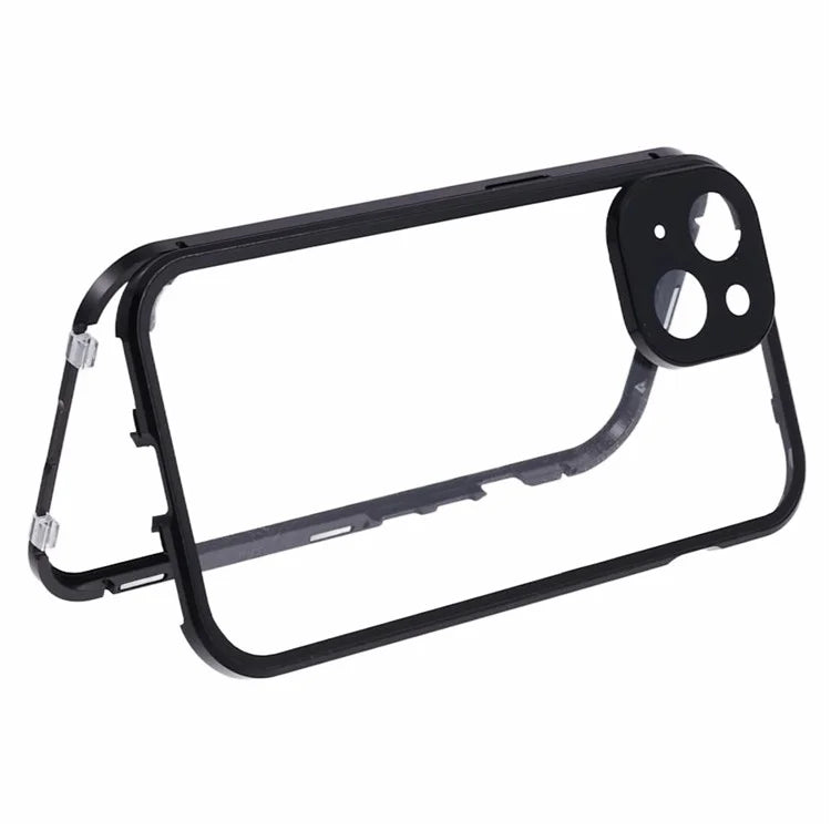 For iPhone 14 Plus Double-Sided Tempered Glass Phone Case with Magnetic Adsorption Metal Frame